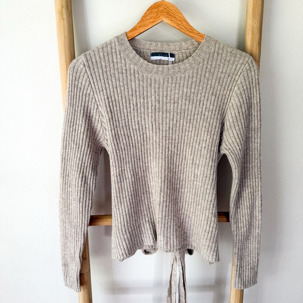 NWT ROWE Ribbed Tie Back Sweater Beige Wool Blend Long Sleeve Size 20 Medium